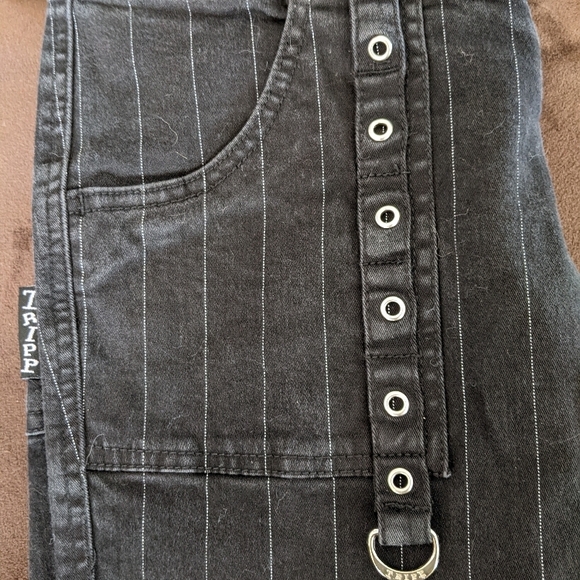 Black Pinstripe Pants with Zipper Detail - Picture 7 of 8